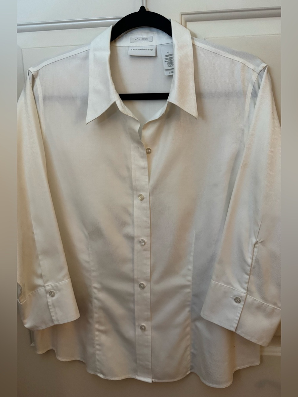 Liz Claiborne Shirt 100% Cotton “Non Iron”White Shirt 3/4 Sleeves Size - 12 - Picture 12 of 13